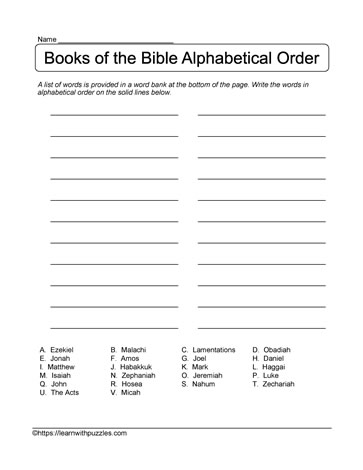 Alphabetical Bible Books Puzzle
